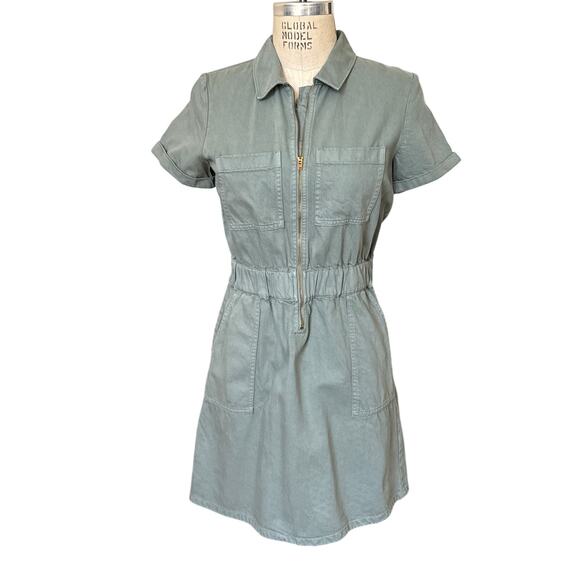 J. Crew Zip Front Chino Dress Army Khaki Green Size 4 - Picture 1 of 7